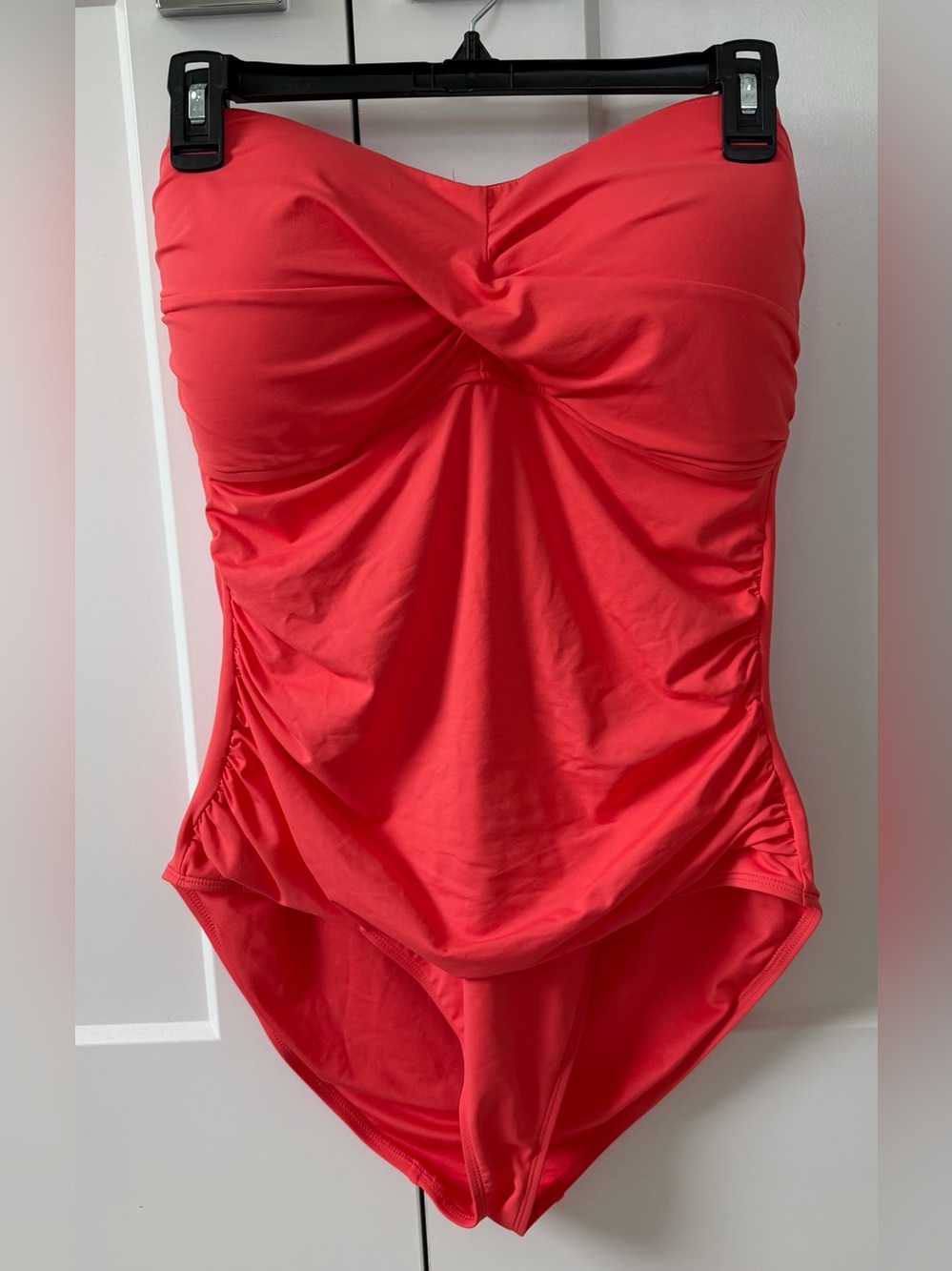 NWT Anne Cole Twist-Front Shirred One-Piece Coral Swimsuit, Size 16